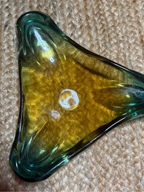 Triangular Vintage Glass Ashtray / Decorative Dish
